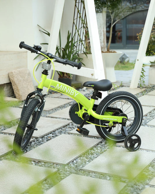 Qplay Miniby 3 in 1 Bike (14 Inch)-Balance Bike, Bicycle with Training Wheel Mode & Bicycle Mode-Adjustable Handlebar & Seat Height-Steering Limiter For Additional Safety-For 2.5 to 8Y-Green