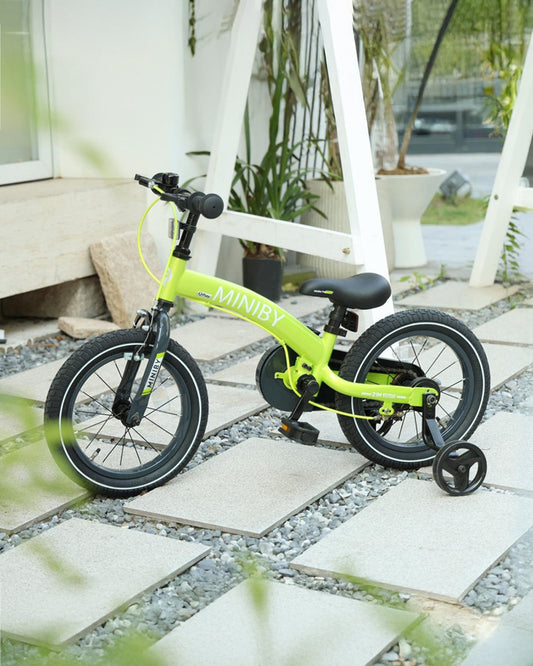 Qplay Miniby 3 in 1 Bike (14 Inch)-Balance Bike, Bicycle with Training Wheel Mode & Bicycle Mode-Adjustable Handlebar & Seat Height-Steering Limiter For Additional Safety-For 2.5 to 8Y-Green