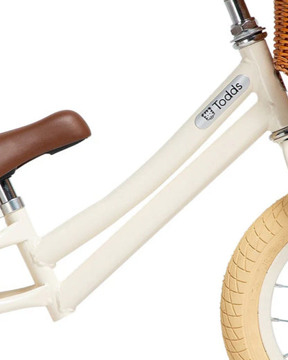 Todds Balance Bike-ISO 8124 Certified-12 Inches-Adjustable Handlebar & Seat Height-Hand Stitched Custom Grip-Non Toxic Lead Free Paint-18M+-Whimsy White