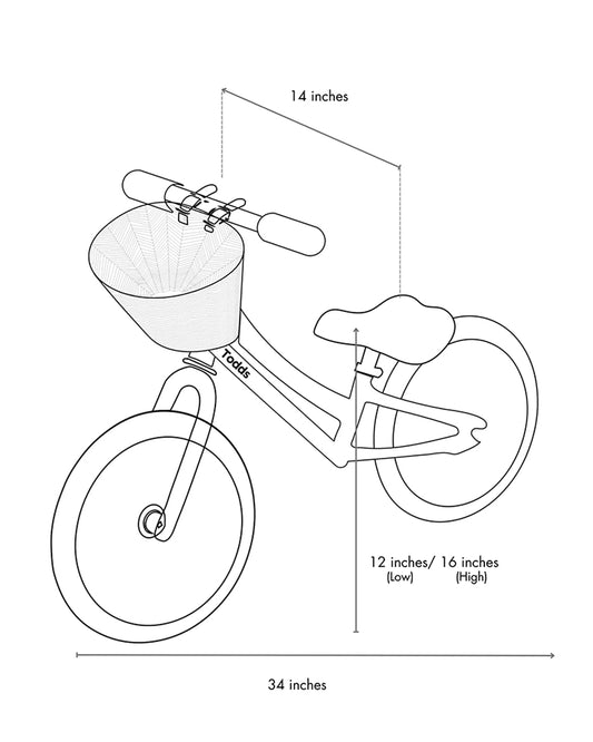 Todds Balance Bike-ISO 8124 Certified-12 Inches-Adjustable Handlebar & Seat Height-Hand Stitched Custom Grip-Non Toxic Lead Free Paint-18M+-Whimsy White
