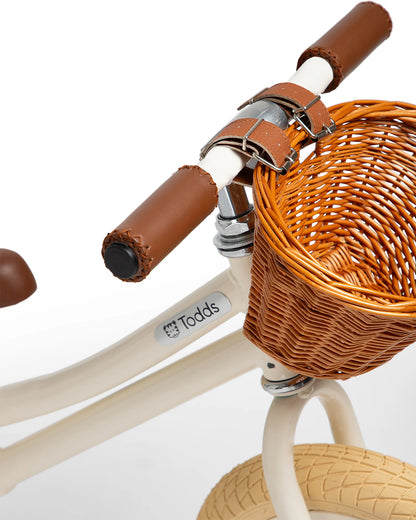 Todds Balance Bike-ISO 8124 Certified-12 Inches-Adjustable Handlebar & Seat Height-Hand Stitched Custom Grip-Non Toxic Lead Free Paint-18M+-Whimsy White