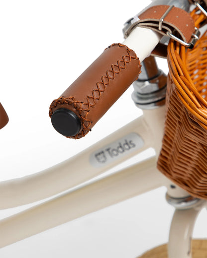 Todds Balance Bike-ISO 8124 Certified-12 Inches-Adjustable Handlebar & Seat Height-Hand Stitched Custom Grip-Non Toxic Lead Free Paint-18M+-Whimsy White