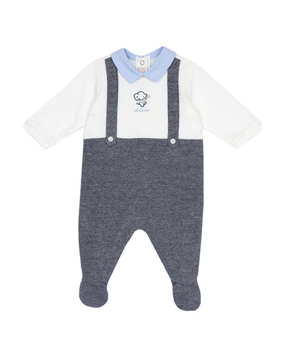 Chicco White & Grey Sleepsuit-Solid-Cotton-For Infants