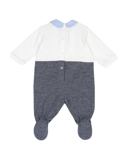 Chicco White & Grey Sleepsuit-Solid-Cotton-For Infants
