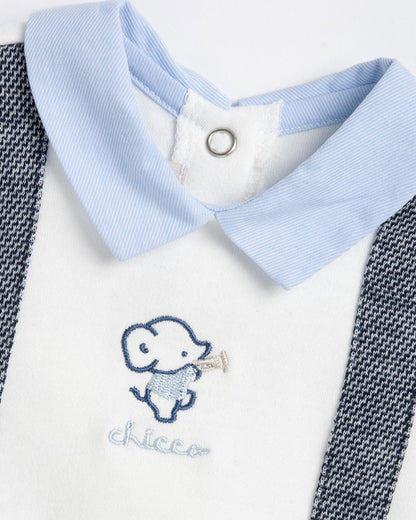 Chicco White & Grey Sleepsuit-Solid-Cotton-For Infants