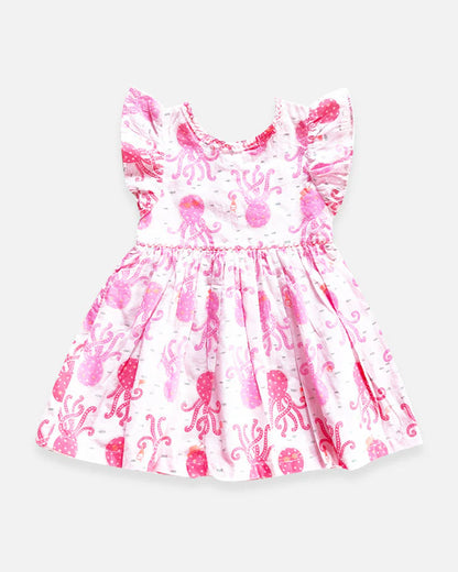 The Almirah White & Pink Frock Dress-Octopus-Cotton-For Infants