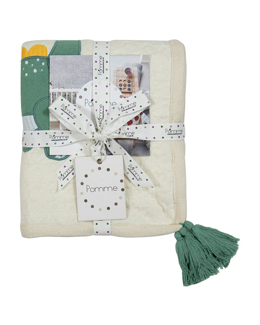 Pomme Houndstooth Quilted Ultra Soft Blanket-100% Cotton-Off White-For Infants