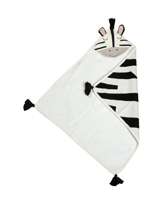 Pomme Zebra Knitted Ultra Soft Hooded Blanket-100% Cotton-Black & White-For Infants