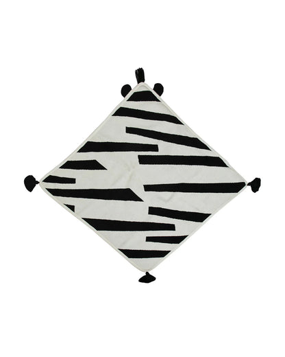 Pomme Zebra Knitted Ultra Soft Hooded Blanket-100% Cotton-Black & White-For Infants