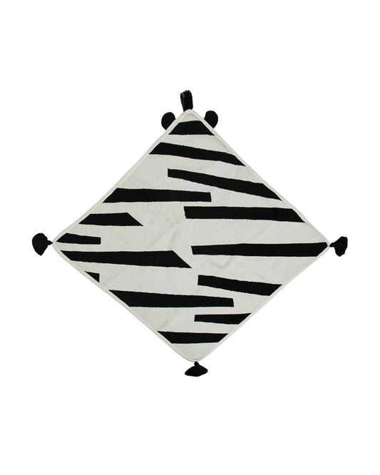 Pomme Zebra Knitted Ultra Soft Hooded Blanket-100% Cotton-Black & White-For Infants