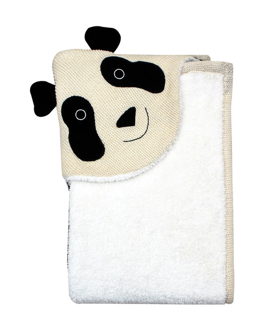 Pomme Panda Knitted Ultra Soft Hooded Blanket-100% Cotton-Beige & White-For Infants