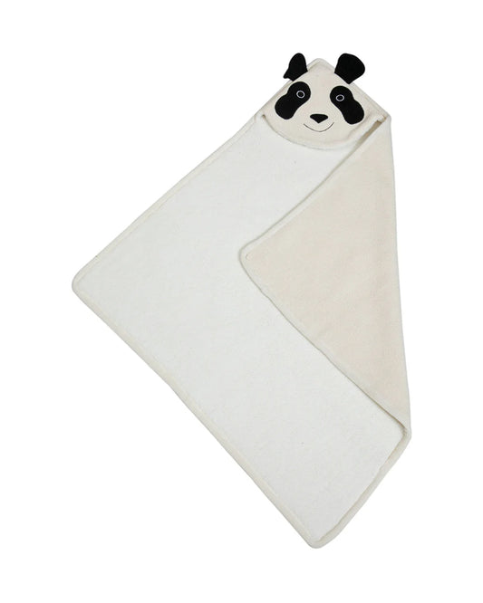 Pomme Panda Knitted Ultra Soft Hooded Blanket-100% Cotton-Beige & White-For Infants