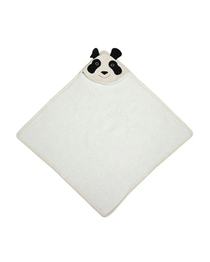 Pomme Panda Knitted Ultra Soft Hooded Blanket-100% Cotton-Beige & White-For Infants