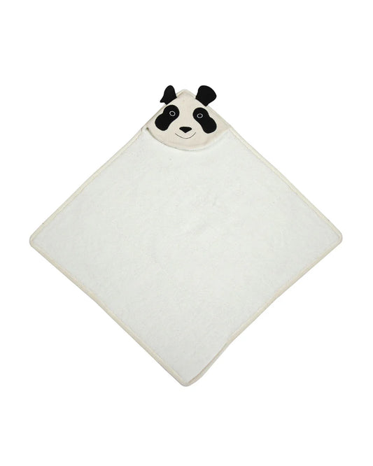 Pomme Panda Knitted Ultra Soft Hooded Blanket-100% Cotton-Beige & White-For Infants