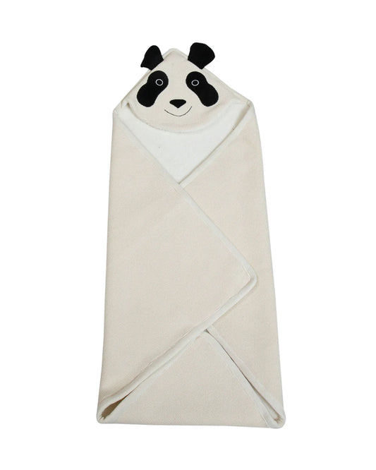 Pomme Panda Knitted Ultra Soft Hooded Blanket-100% Cotton-Beige & White-For Infants