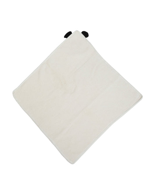 Pomme Panda Knitted Ultra Soft Hooded Blanket-100% Cotton-Beige & White-For Infants