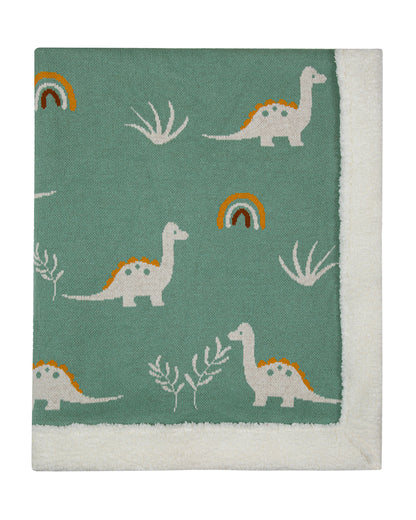 Pomme Cute Dino Knitted Ultra Soft Sherpa Blanket-100% Cotton-Sage Green-For Infants