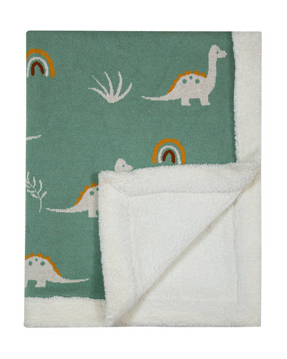 Pomme Cute Dino Knitted Ultra Soft Sherpa Blanket-100% Cotton-Sage Green-For Infants