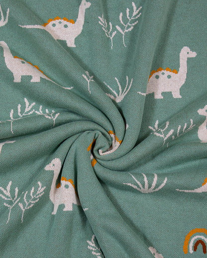 Pomme Cute Dino Knitted Ultra Soft Sherpa Blanket-100% Cotton-Sage Green-For Infants