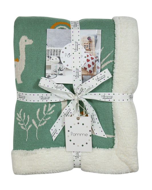Pomme Cute Dino Knitted Ultra Soft Sherpa Blanket-100% Cotton-Sage Green-For Infants