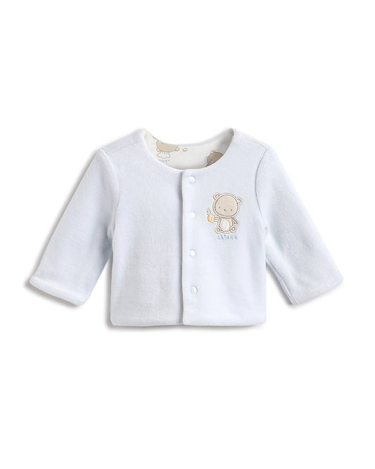 Chicco Light Blue Reversible Winter Wear Cardigan-Printed-Cotton & Polyester-For Infants