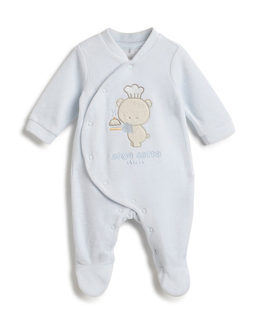 Chicco Light Blue Diagonal Buttons Sleepsuit-Embroidered-Cotton & Polyester-For Infants