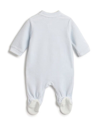 Chicco Light Blue Diagonal Buttons Sleepsuit-Embroidered-Cotton & Polyester-For Infants