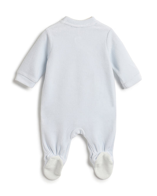 Chicco Light Blue Diagonal Buttons Sleepsuit-Embroidered-Cotton & Polyester-For Infants