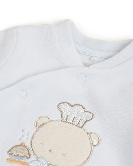 Chicco Light Blue Diagonal Buttons Sleepsuit-Embroidered-Cotton & Polyester-For Infants