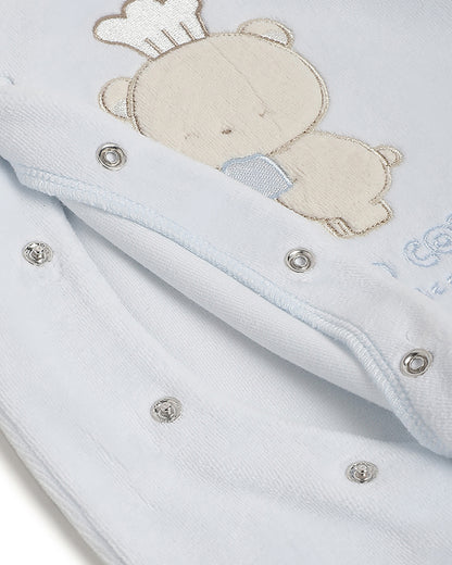 Chicco Light Blue Diagonal Buttons Sleepsuit-Embroidered-Cotton & Polyester-For Infants