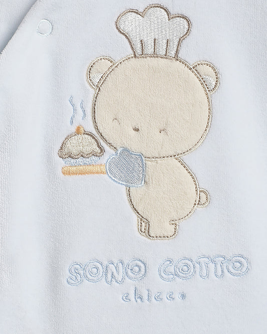 Chicco Light Blue Diagonal Buttons Sleepsuit-Embroidered-Cotton & Polyester-For Infants