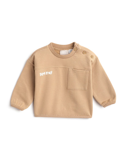 Chicco Tan Winter Wear Sweatshirt-Solid-Cotton-For Infants