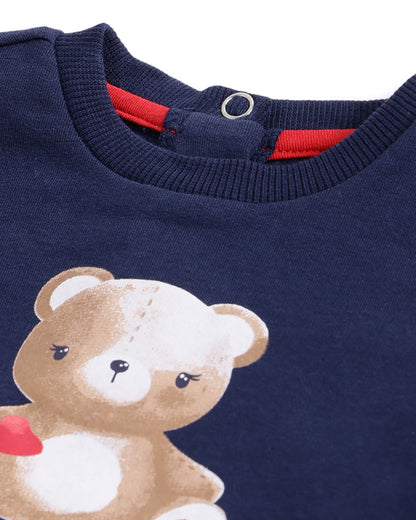 Chicco Navy Blue & White Winter Wear Sweatshirt & Pajama Set-Teddy Print-Cotton & Elastane-For Infants