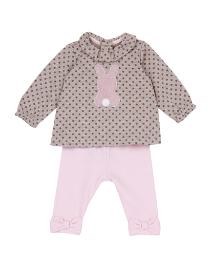 Chicco Peach & Natural Top & Pajama Set-Polka Dots-Polyester-For Infants