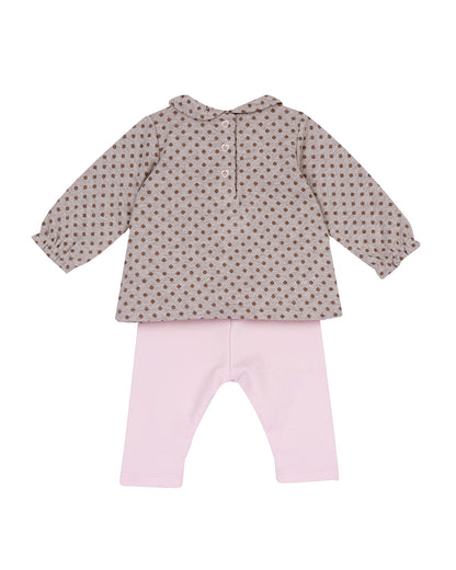 Chicco Peach & Natural Top & Pajama Set-Polka Dots-Polyester-For Infants