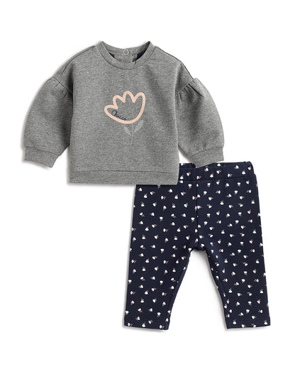 Chicco Grey & Black Winter Wear Top & Legging Set-Printed-Cotton & Polyester-For Infants