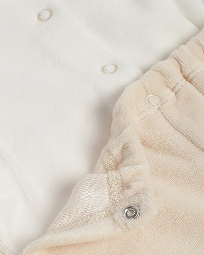Chicco Beige & White Sleepsuit-Embroidered-Cotton & Polyester-For Infants