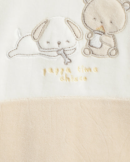 Chicco Beige & White Sleepsuit-Embroidered-Cotton & Polyester-For Infants