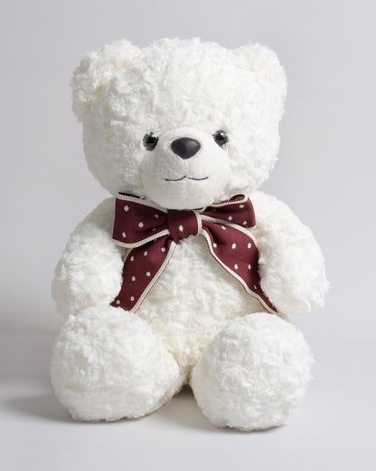 Just Bear White Teddy With Maroon Bow Soft Toy-Ultra Soft & Huggable Bear-36M+