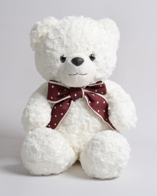 Just Bear White Teddy With Maroon Bow Soft Toy-Ultra Soft & Huggable Bear-36M+
