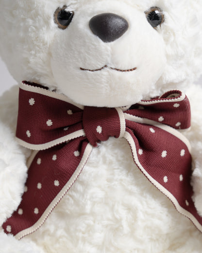 Just Bear White Teddy With Maroon Bow Soft Toy-Ultra Soft & Huggable Bear-36M+