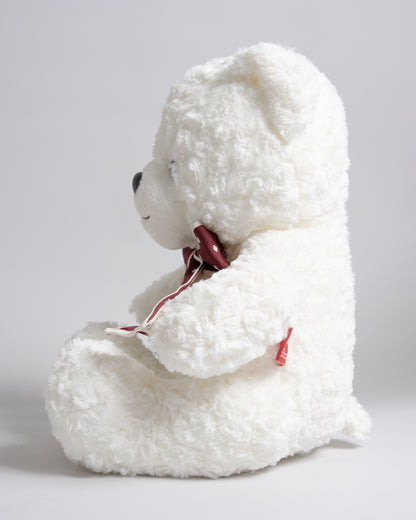 Just Bear White Teddy With Maroon Bow Soft Toy-Ultra Soft & Huggable Bear-36M+