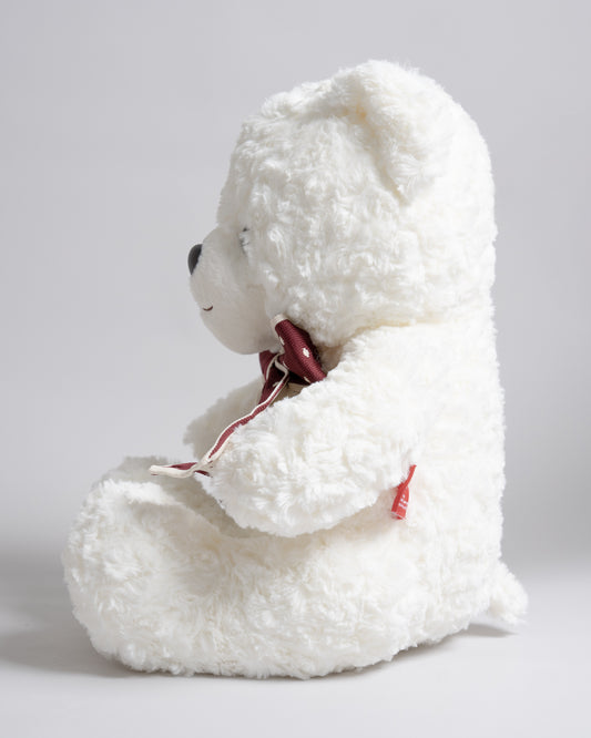 Just Bear White Teddy With Maroon Bow Soft Toy-Ultra Soft & Huggable Bear-36M+