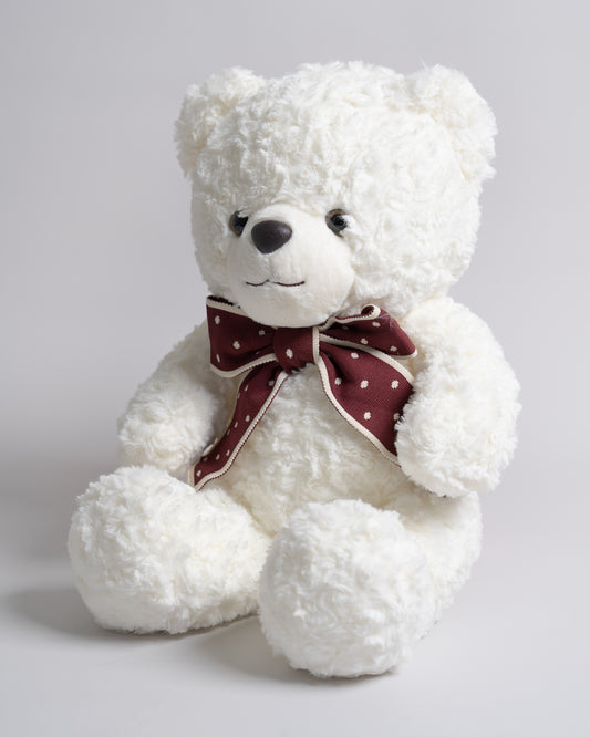 Just Bear White Teddy With Maroon Bow Soft Toy-Ultra Soft & Huggable Bear-36M+