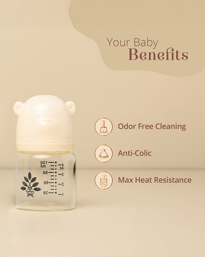 Baby Forest Palan Poshan Glass Feeding Bottle - 120ml - Slow Flow - 0 to 3M
