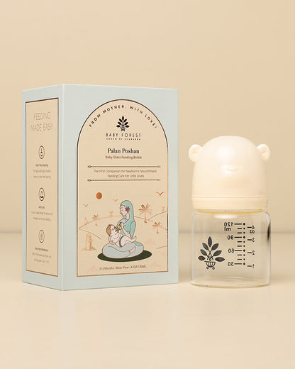 Baby Forest Palan Poshan Glass Feeding Bottle - 120ml - Slow Flow - 0 to 3M
