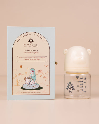 Baby Forest Palan Poshan Glass Feeding Bottle - 120ml - Slow Flow - 0 to 3M