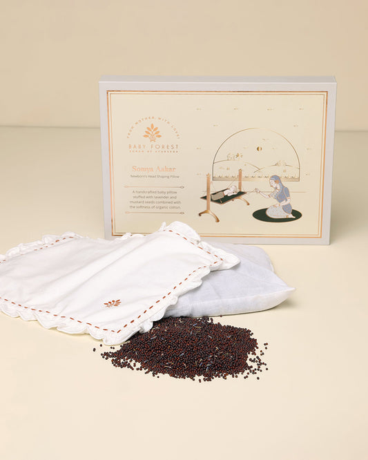 Baby Forest Somya Aakar Mustard Pillow with Lavender-Supports Head Shaping-Removable & washable-White-For Infants