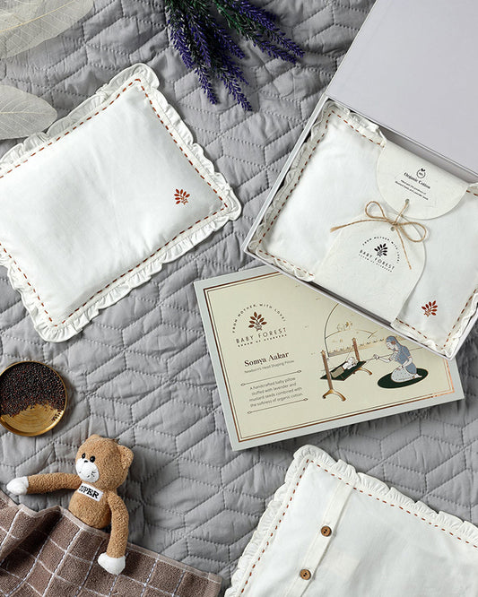Baby Forest Somya Aakar Mustard Pillow with Lavender-Supports Head Shaping-Removable & washable-White-For Infants