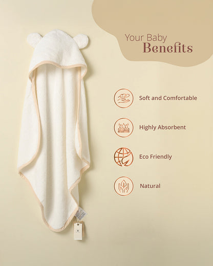 Baby Forest Somya Aanchal Baby Hooded Towel-Bamboo Cotton-White